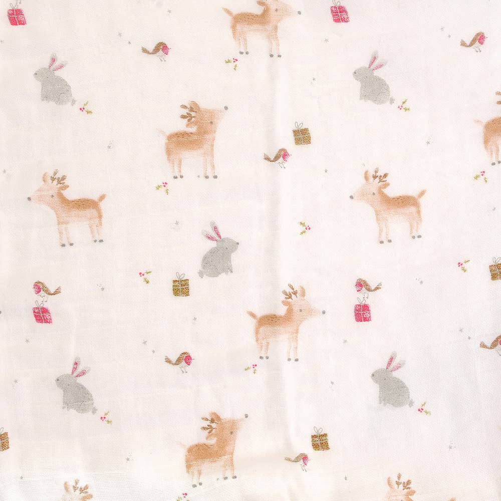 Christmas Reindeer & Rabbit Single Muslin