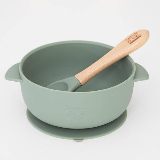Silicone Baby Bowl & Spoon: Green