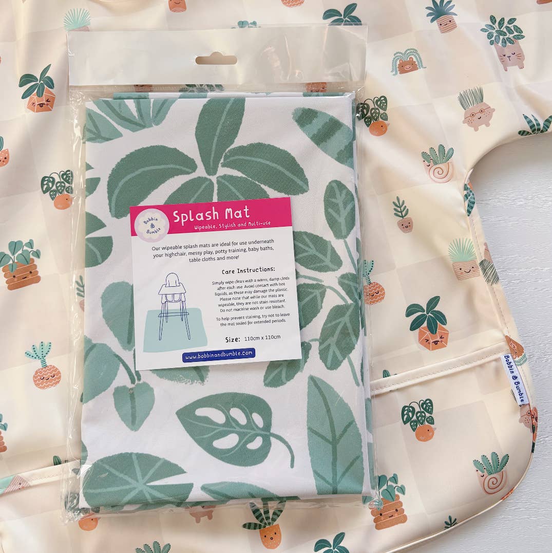 Packaged product with leaf design and plant-themed packaging on a white background