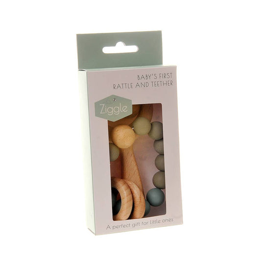 Wooden Teether and Rattle: Various Colours