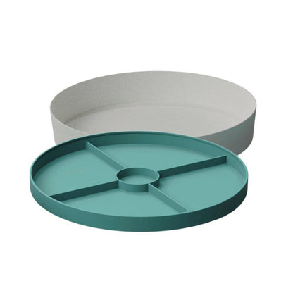 Two-tiered tray with a teal top and white bottom on a white background