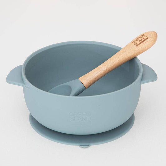 Silicone Baby Bowl & Spoon: Blue