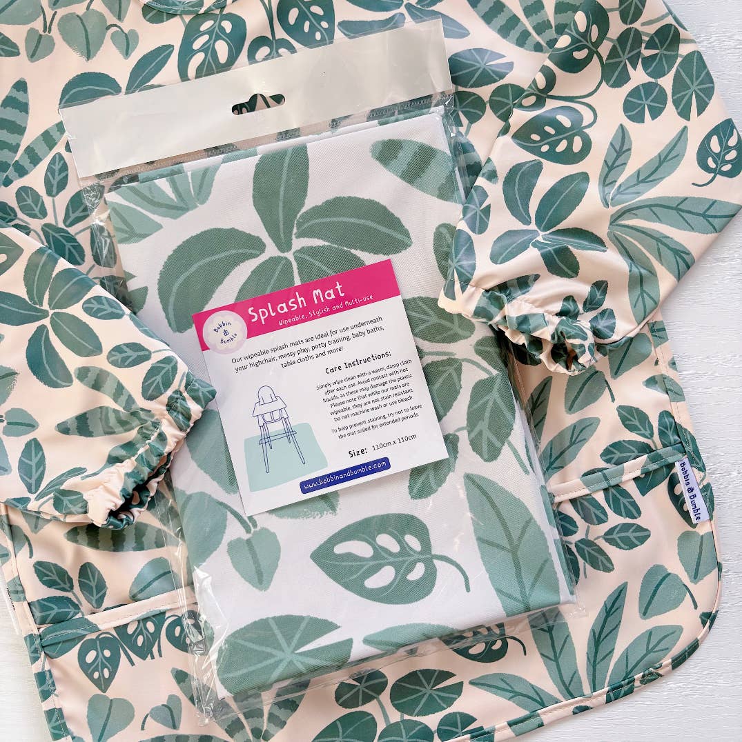 Splash hat with leaf pattern and packaging on a white background