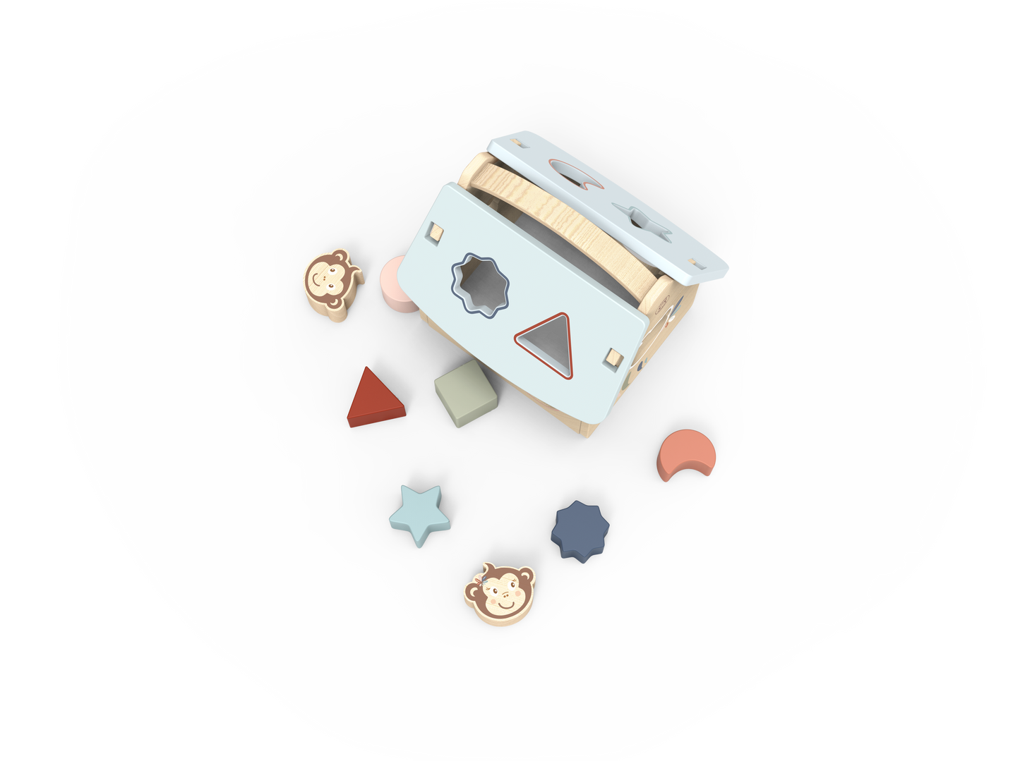 Children's toy with colourful geometric shapes on a white background