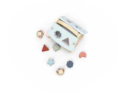 Children's toy with colourful geometric shapes on a white background