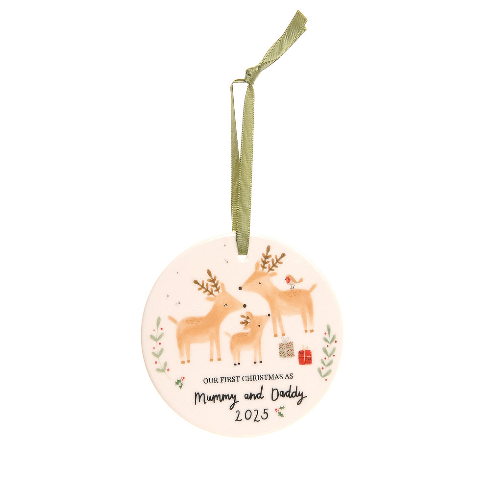 Mummy & Daddy First Christmas Reindeer & Rabbit 2025 Ceramic Decoratio ...