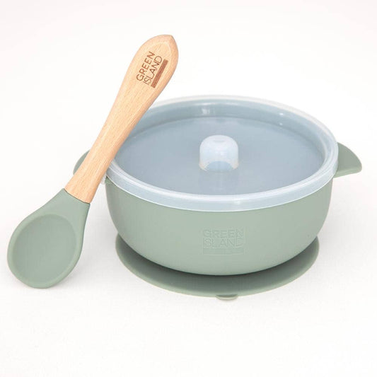 Silicone Baby Bowl & Spoon: Green