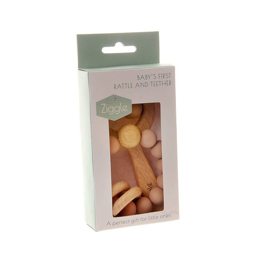 Wooden Teether and Rattle: Various Colours