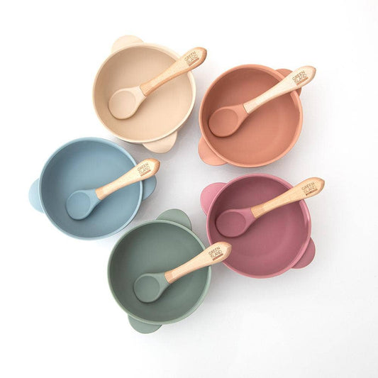 Silicone Baby Bowl & Spoon: Various Colours
