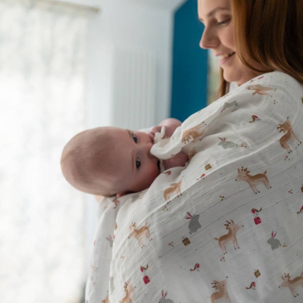 Christmas Reindeer & Rabbit Single Muslin