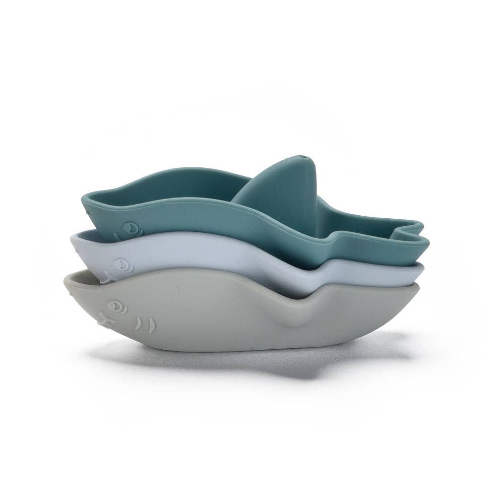 Mini Silicone Shark Bath Boats - Blue